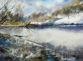 Tomasz Olszewski-W Ujściu Warty zimowo-Malarstwo