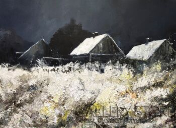 Tomasz Olszewski-Zimowa wieś małopolska - nokturn-Malarstwo