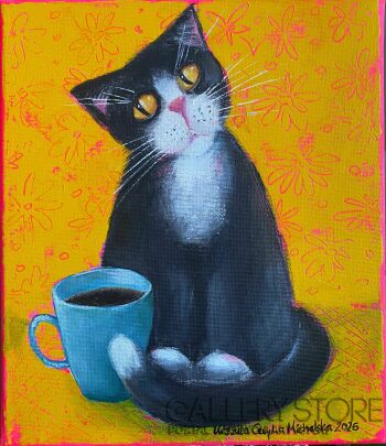 Urszula Cecylia Michalska-Czarny kot z kawą-Malarstwo