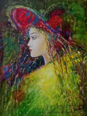 Urszula  Poposka-"Kobieta w czerwonym kapeluszu"-Olej