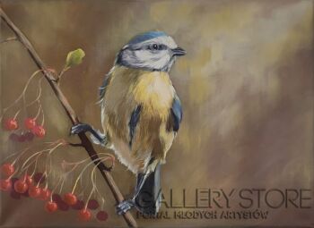 WŁADYSŁAW KARTUN-Sikorka na jarzębinie-Malarstwo