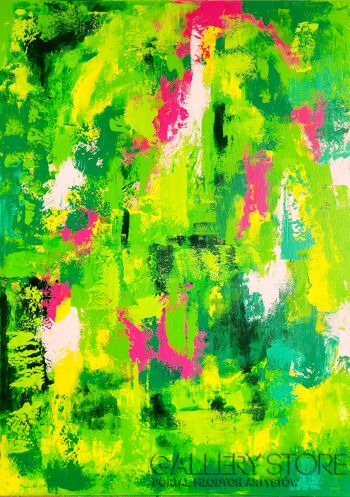 Żaneta Szpakowska-Zielono żółto różowa abstrakcja -Malarstwo