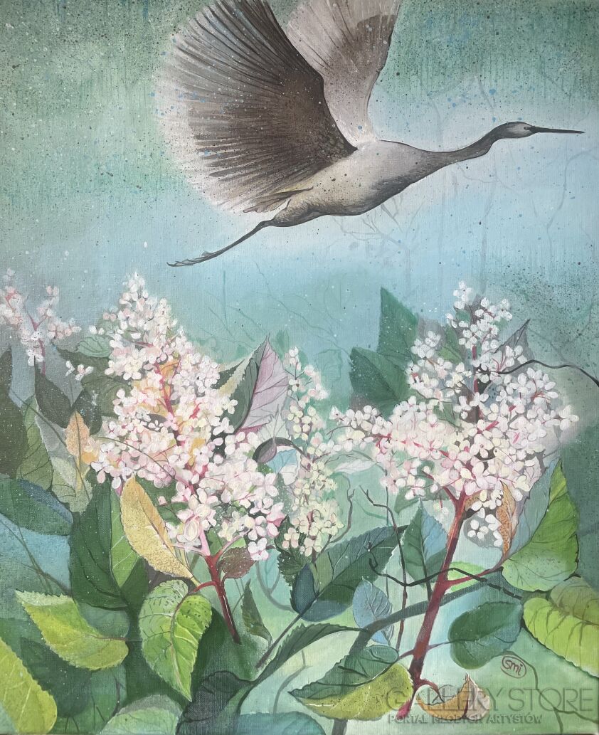 Sylwia Mirowska-Białe hortensje i czapka -Malarstwo