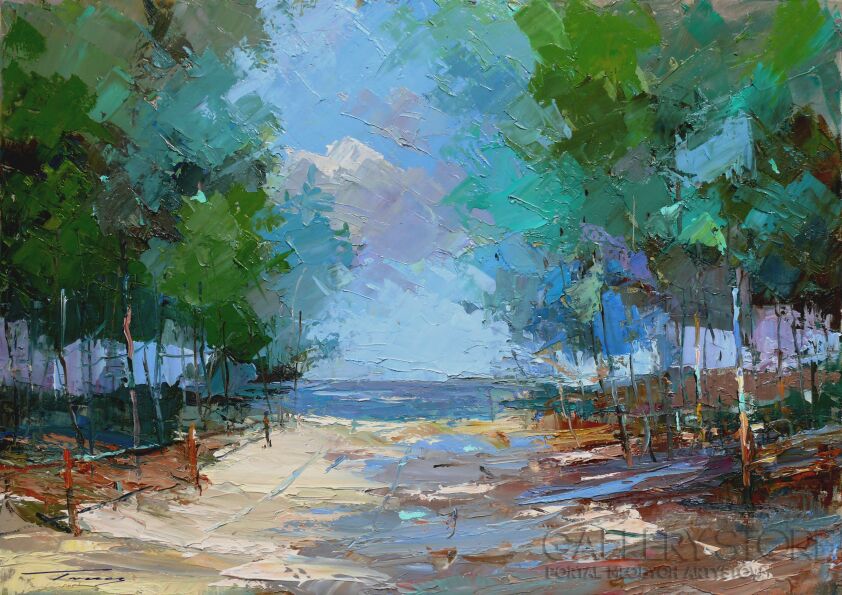 Krzysztof Tracz-Wejście na plażę.-Olej