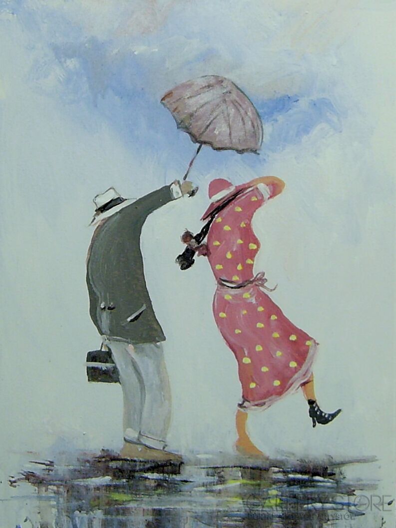 Dariusz Grajek-On ,ona i parasolka...-Akryl