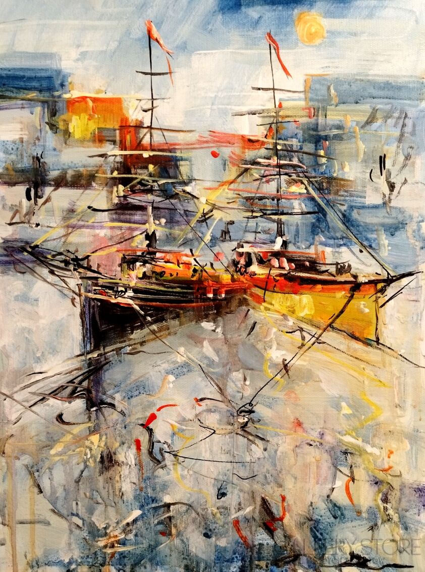 Dariusz Grajek-Spokojny port w słońcu...-Akryl