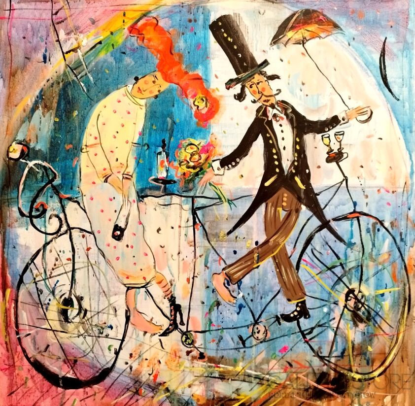 Dariusz Grajek-Miłość, tandem i parasolka...-Akryl