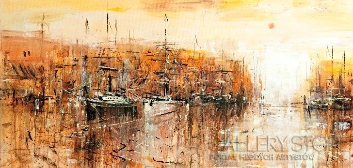 Dariusz Grajek-Port o zachodzie słońca....-Akryl