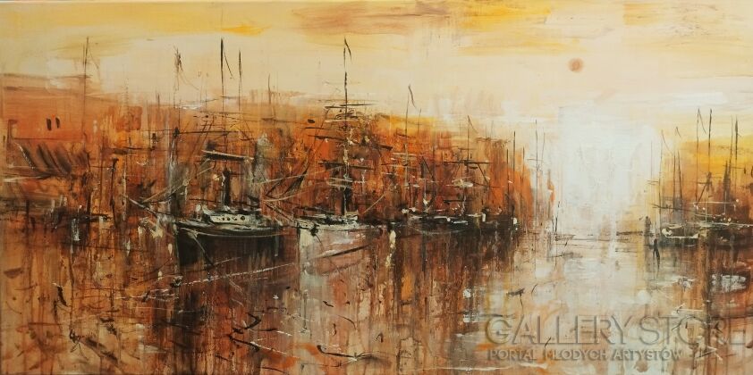 Dariusz Grajek-Port o zachodzie słońca.....-Akryl