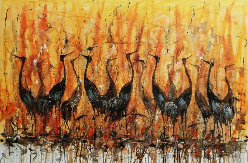 Dariusz Grajek-Żurawie w słoneczny dzień....-Malarstwo