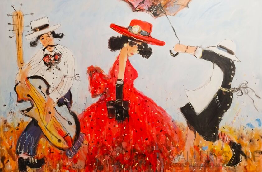 Dariusz Grajek-Czerwony kapelusz i parasol...-Malarstwo