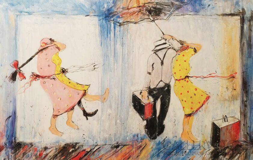 Dariusz Grajek-Pan z parasolem i panny....-Malarstwo