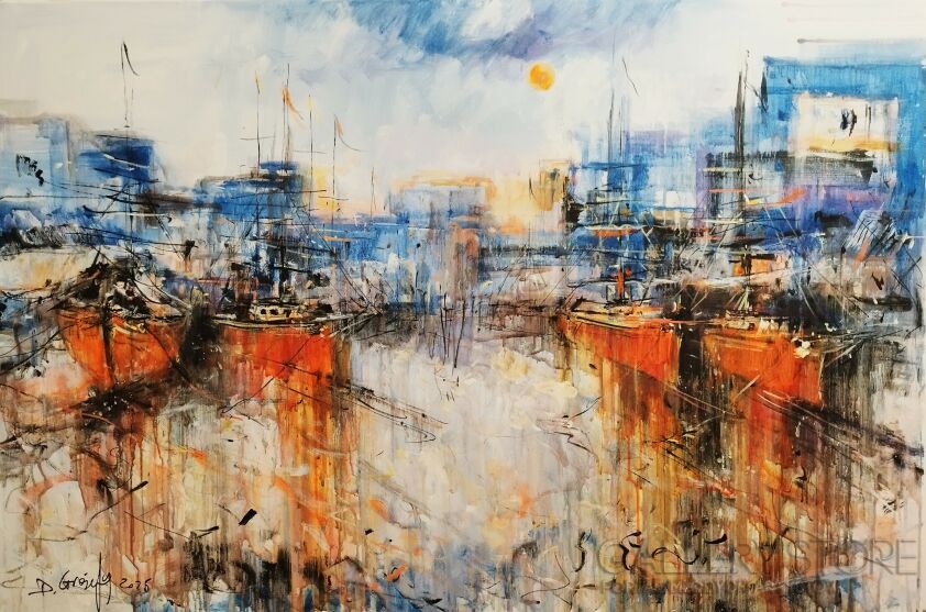 Dariusz Grajek-Pomarańczowe łodzie...-Malarstwo