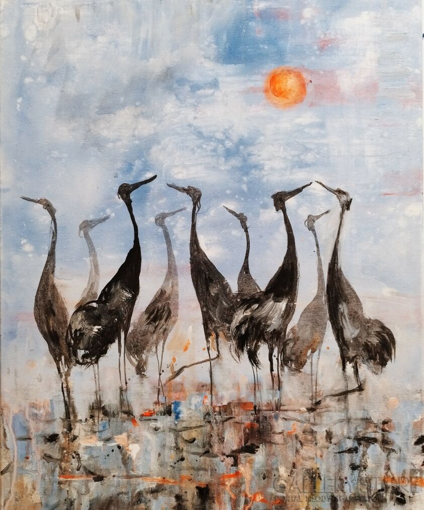 Dariusz Grajek-Słońce i żurawie...-Malarstwo