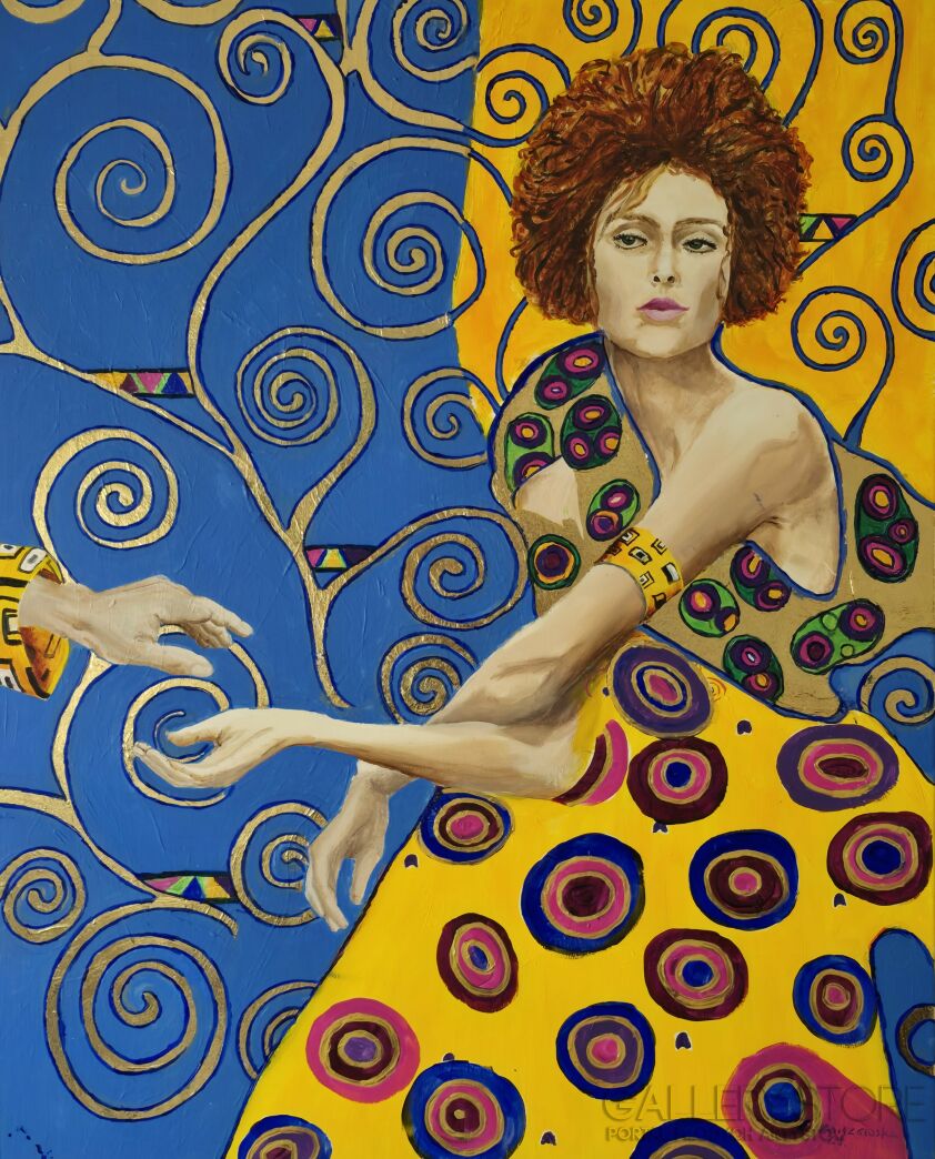 Ewa Nowiszewska-,, W klimacie p. Klimta "- Zaproszenie do pocałunku -Akryl