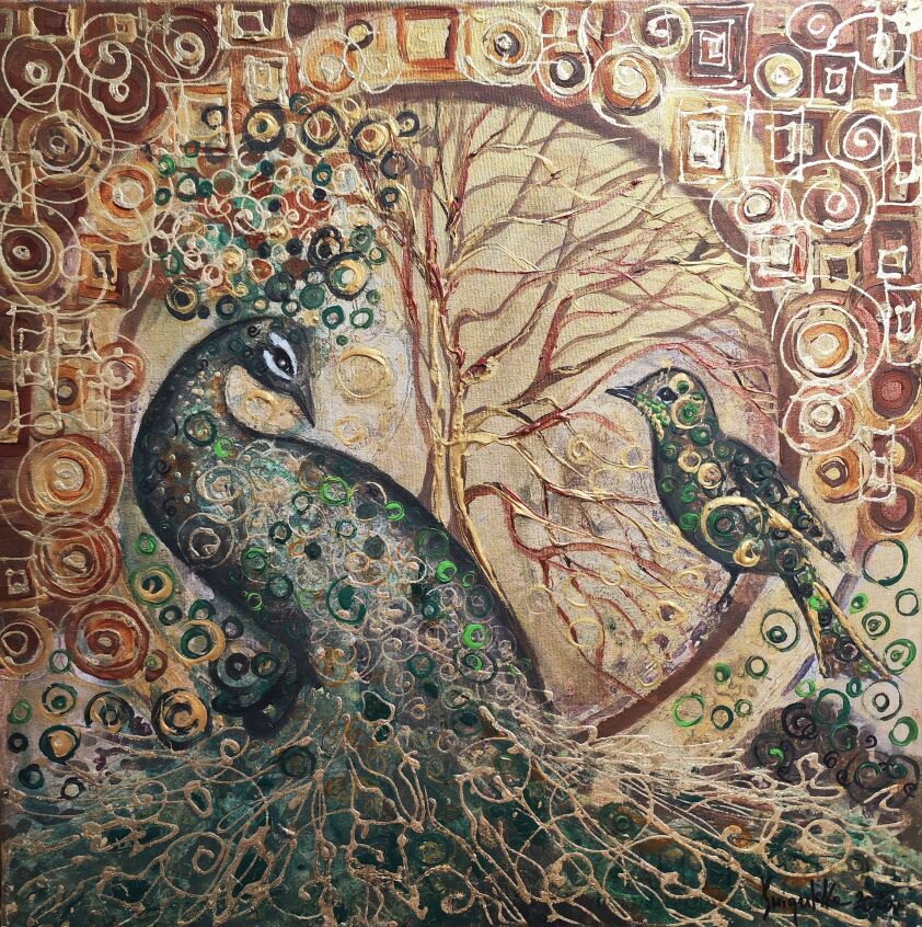Mariola Świgulska-Przyjacielskie pogaduszki w złoceniach Klimta-Akryl