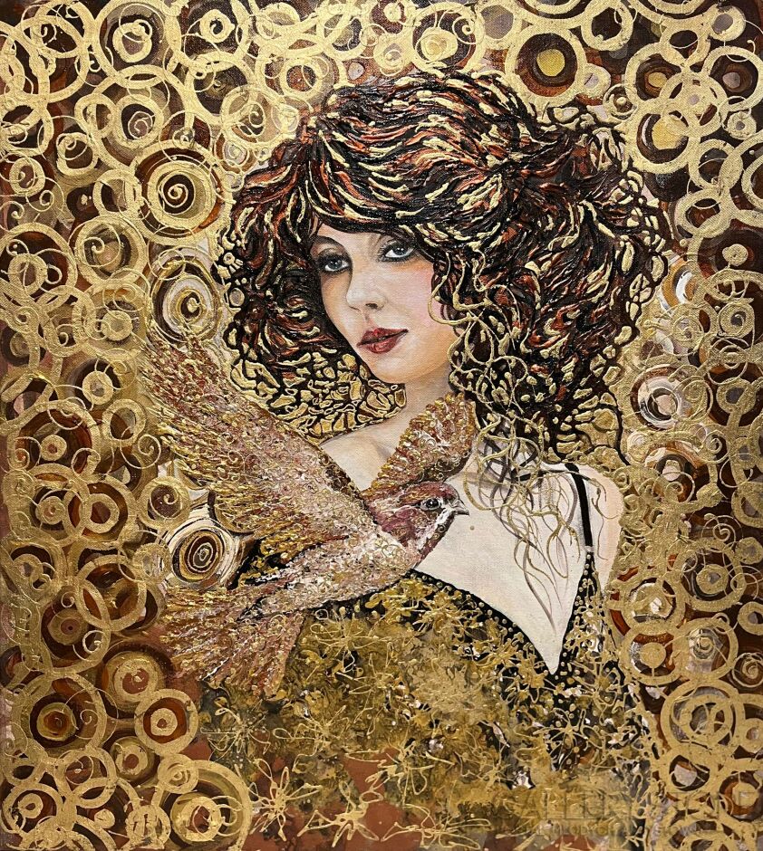 Mariola Świgulska-Uskrzydlone piękno w Klimtowskich złoceniach-Akryl