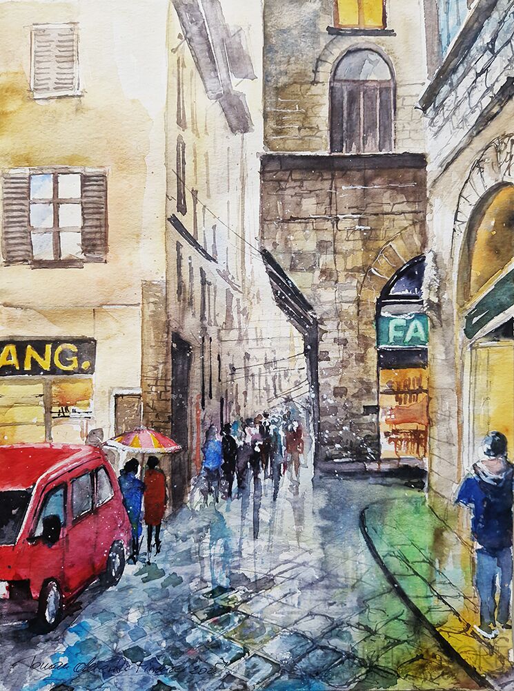 Tomasz Olszewski-Deszczowa Florencja-Akwarela