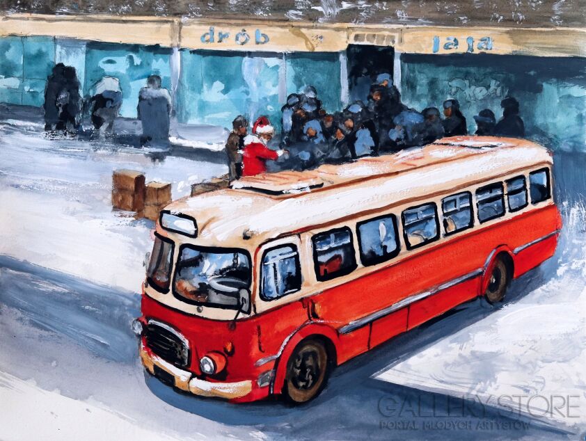 Marcin Kędzierski-Świąteczny Ogórek pod sklepem spożywczym-Malarstwo