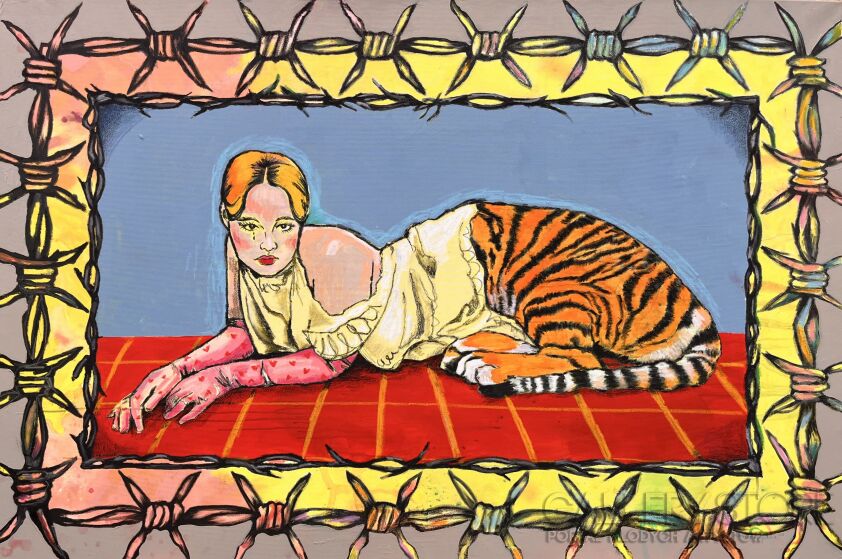 Natalia Biegalska-Cat Woman (Cage)-Technika mieszana