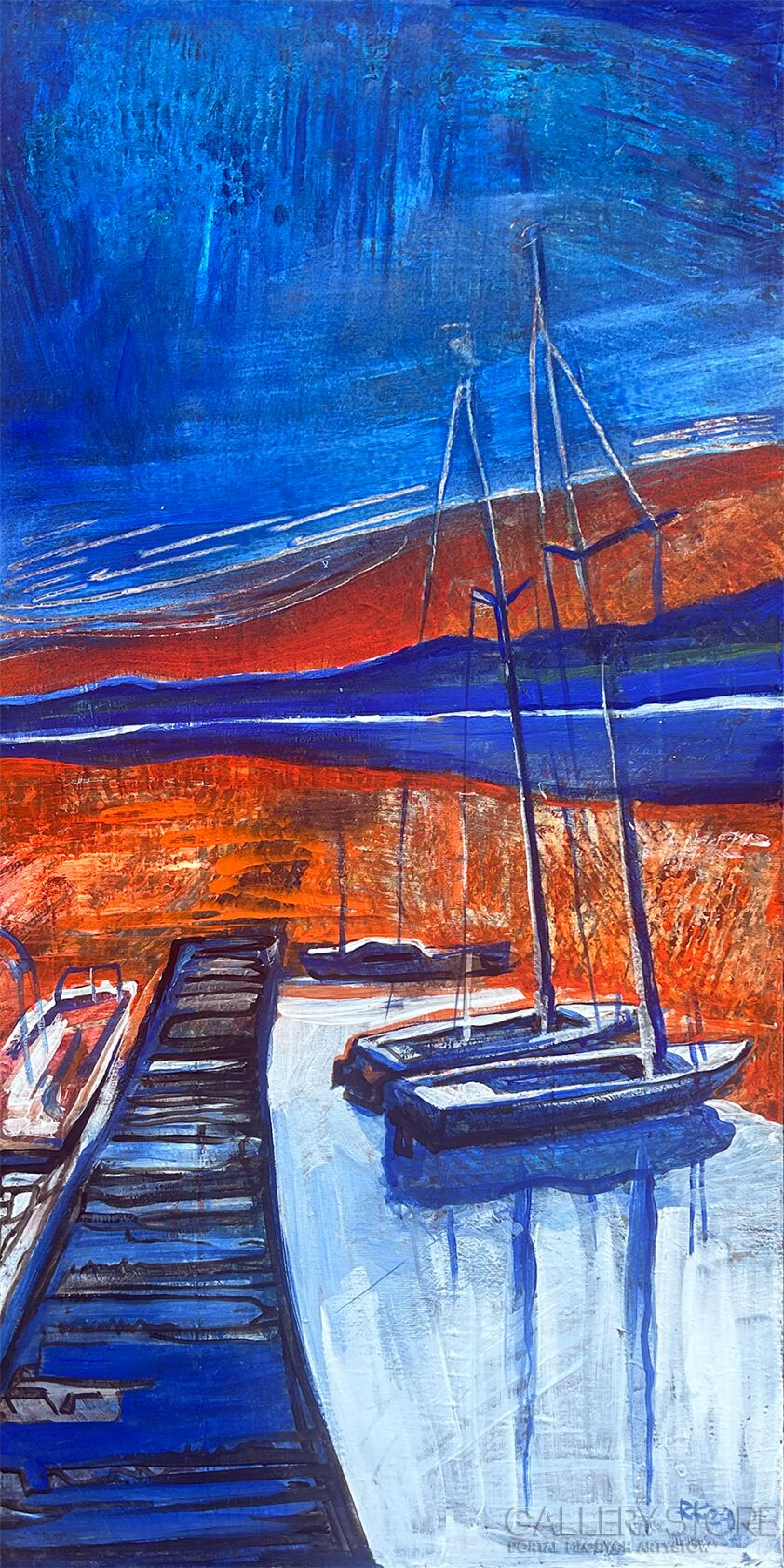 Robert Kasprzyk-Boats around orange - RK 24-Akryl