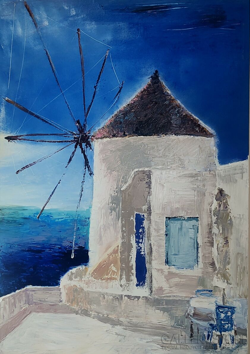 Piotr Paraniak-Wiatrak na Santorini-Olej