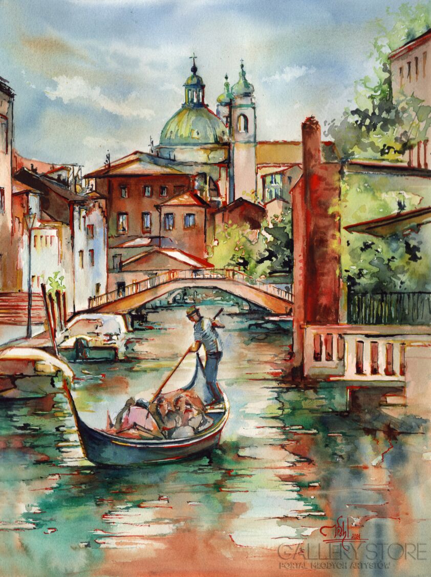 Klaudiusz Pohl-Gondolier-Akwarela