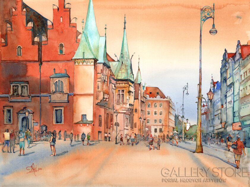 Klaudiusz Pohl-Wrocławski Rynek-Akwarela