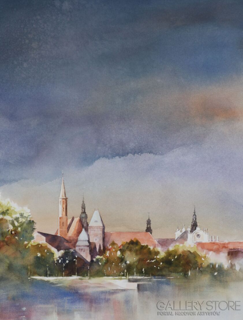 Witold Zieliński-WROCŁAW - PANORAMA MIASTA-Akwarela