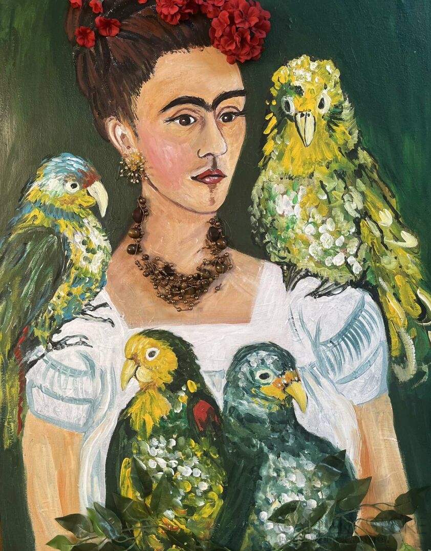 Iwona Molecka-Frida with parrot-Akryl