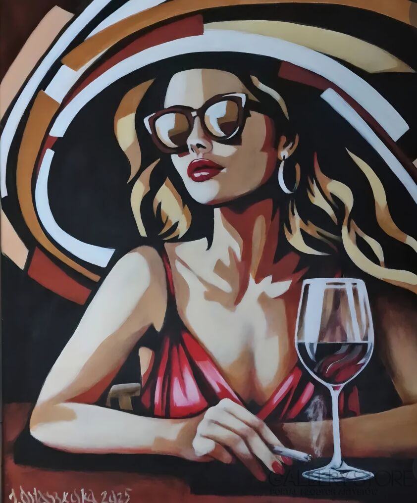 IWONA OSTASZEWSKA-Czerwone wino i sekret-Akryl