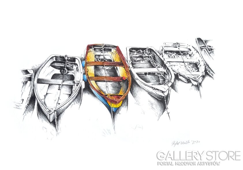 Rafał Kulik-Samotne łódki w kolorze - studium delatu-Rysunek