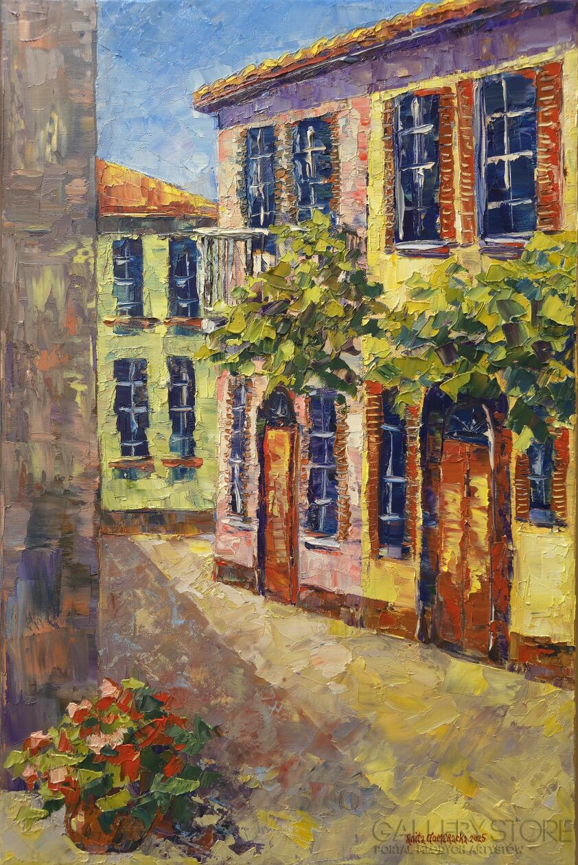 Anita Domeracka-Zaułek z zielonym domem-Olej