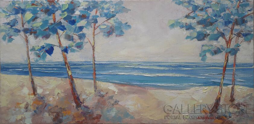 Anita Domeracka-Plaża z sosnami-Malarstwo