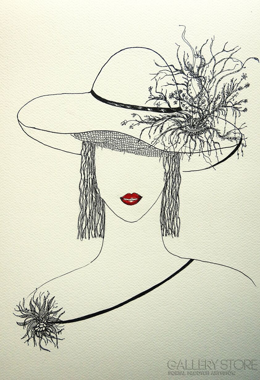 Alicja Wysocka-Dama w kapeluszu-Rysunek