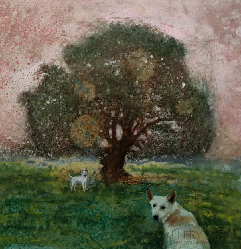 Natalia Pastuszenko-Dwa białe psy-Akwarela