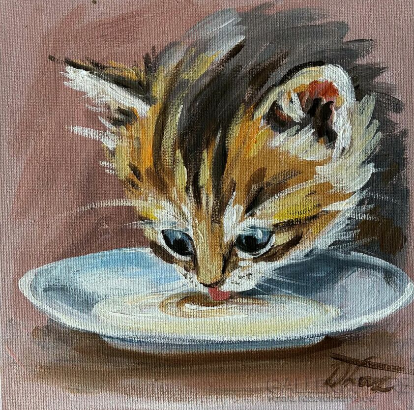 Dorota Łaz-Kotek pijący mleko-Malarstwo