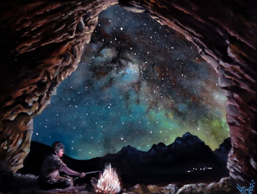 Kazimierz Pańszczyk-Ognisko w jaskini-Malarstwo