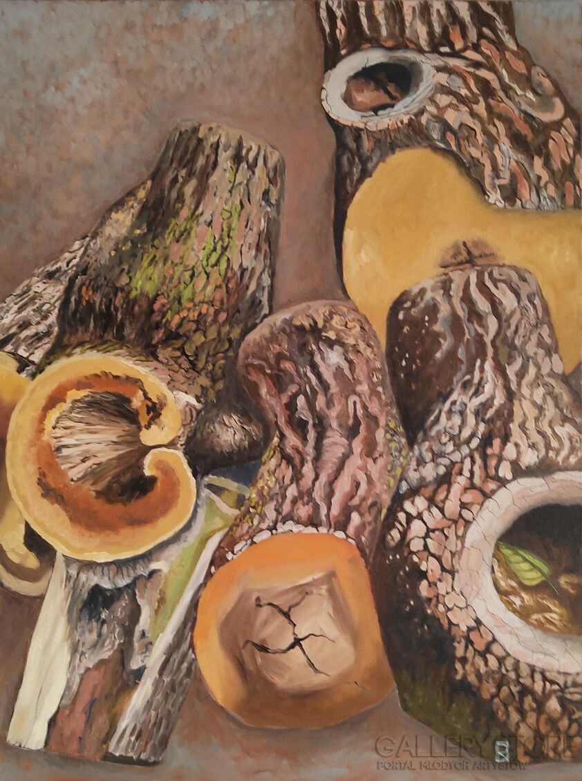 Renata Jarosz-Zielony listek - dyptyk  (80x60 cm + tondo 20 cm)-Malarstwo