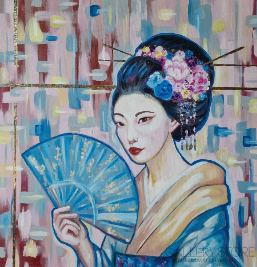 Danuta Kolis-Portret z błękitnym wachlarzem-Malarstwo