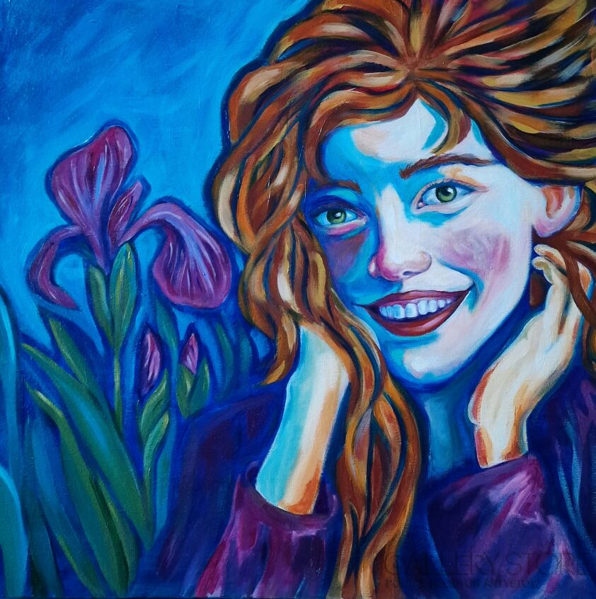 Danuta Kolis-Portret z irysem-Malarstwo