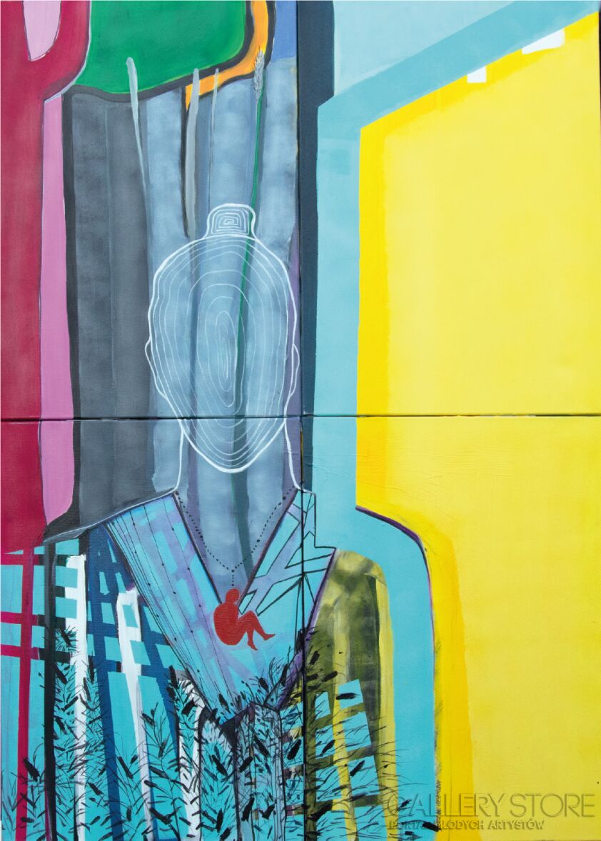 Aneta Lachendro-„Głuche szumy sosen…stacja 25” z cyklu Meridiany. Kwadryptyk( praca składa się z 4 obrazów)-Malarstwo