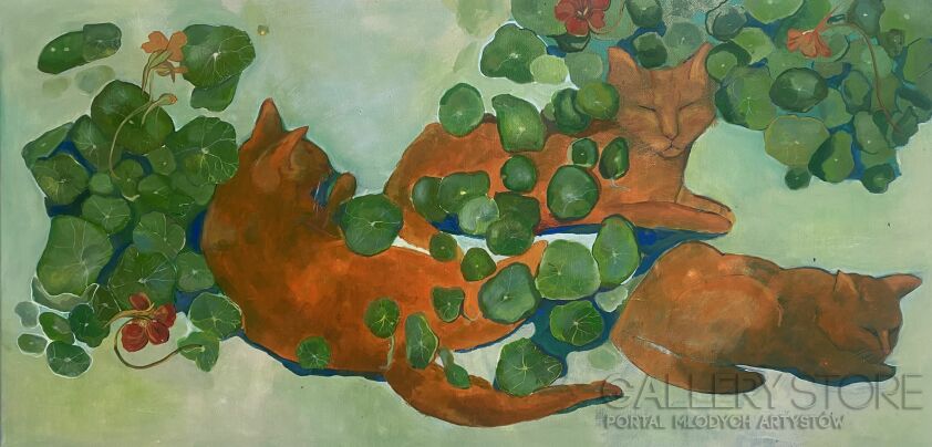 Marzena Miszczuk-Głowacka-Koty z nasturcjami-Malarstwo