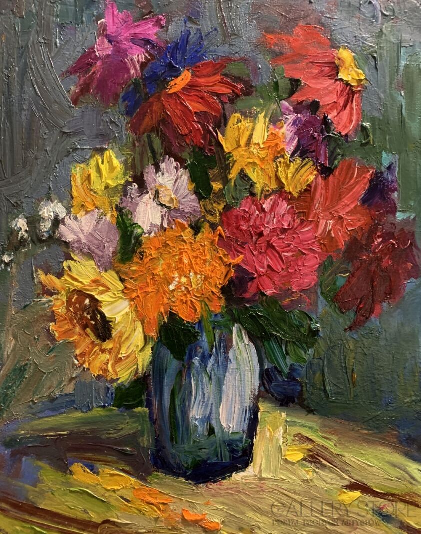 Ewa Krzymińska-Bukiet z jeżówką-Malarstwo