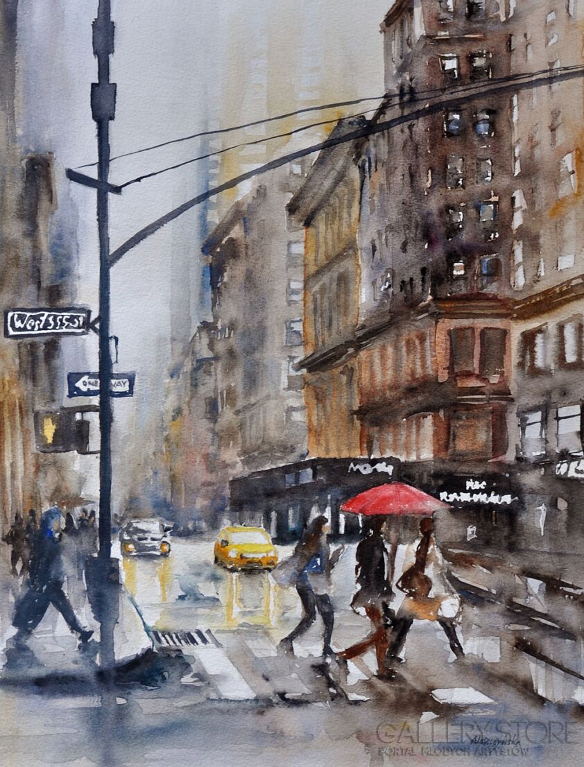 Agnieszka Leszczyńska-Deszczowy dzień w Nowym Jorku-Akwarela
