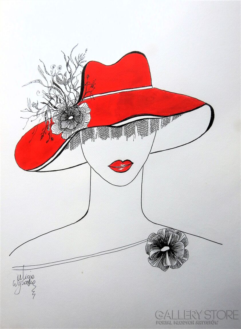 Alicja Wysocka-Dziewczyna w czerwonym kapeluszu...-Technika mieszana
