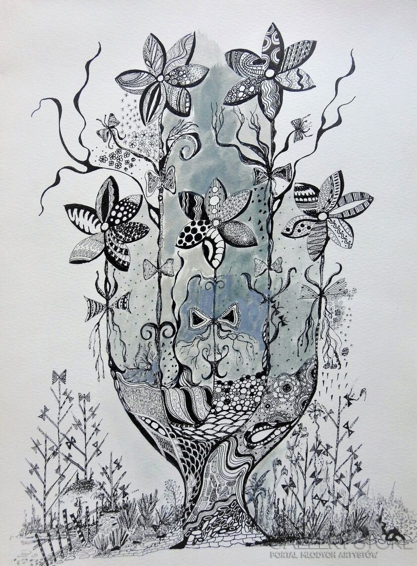 Alicja Wysocka-Kwiaty w bajkowym wazonie-Rysunek