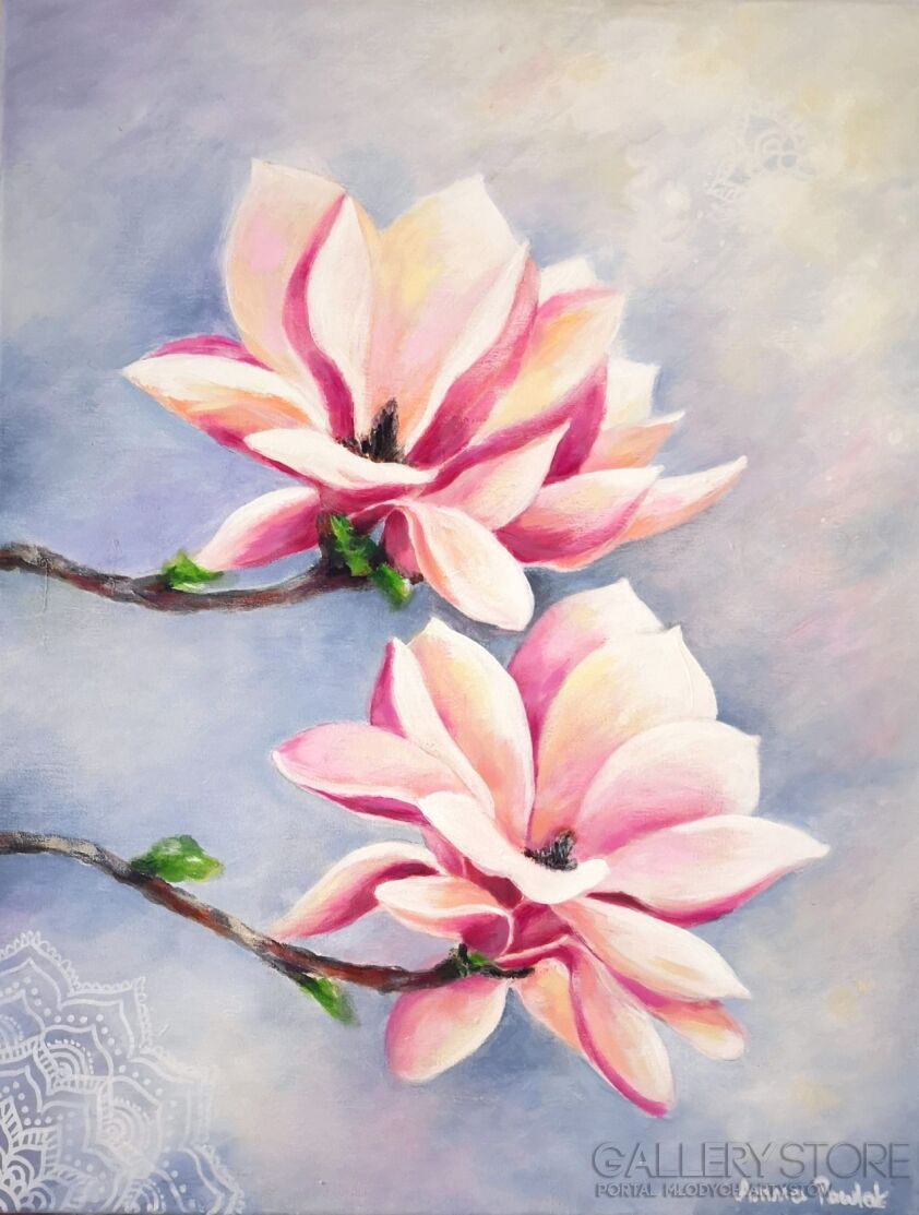 Anna Pawlak-"Kwiaty magnolii"-Akryl