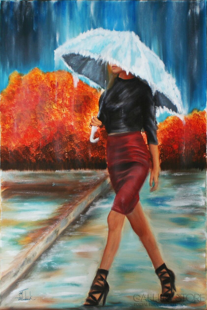 Artem Tuliuk-Jesienny spacer w deszczu  3-Olej