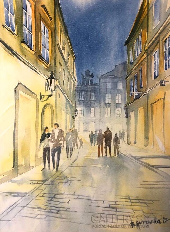 Blanka Pisarczyk-Praga nocą-Akwarela